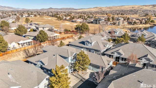 aerial view with a water and mountain view