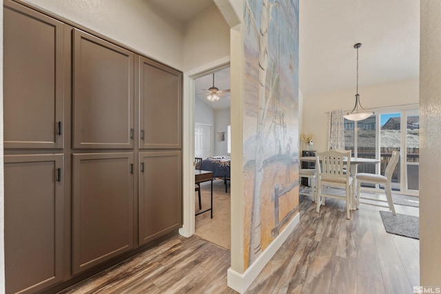 hall featuring lofted ceiling and hardwood / wood-style flooring