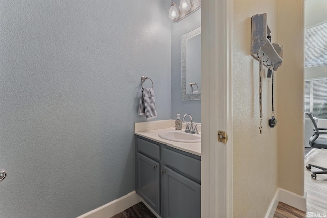 bathroom featuring hardwood / wood-style floors and vanity