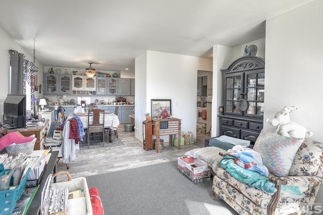 living room with ceiling fan