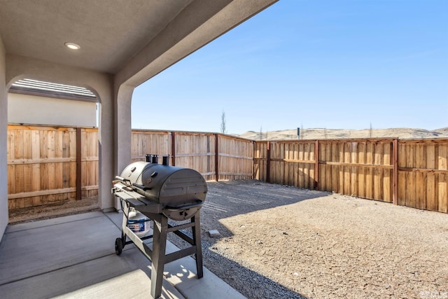 view of patio / terrace with area for grilling and a fenced backyard