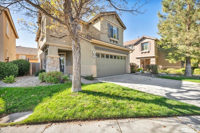 view of front facade featuring a front yard and a garage