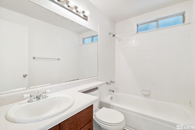 full bathroom with toilet,  shower combination, and vanity