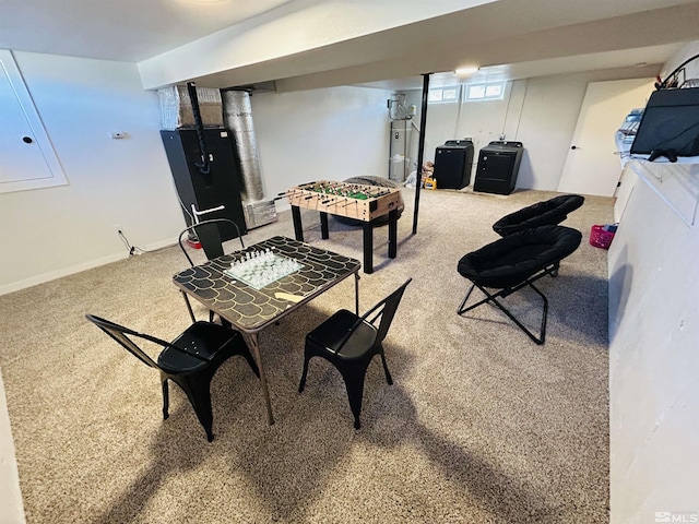 interior space featuring carpet floors and electric water heater