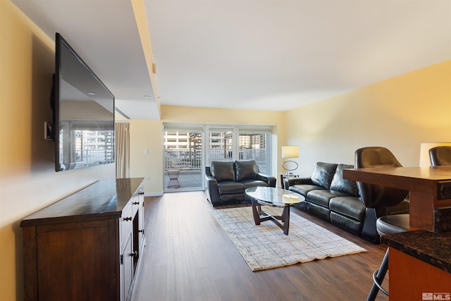 living room with dark wood-type flooring