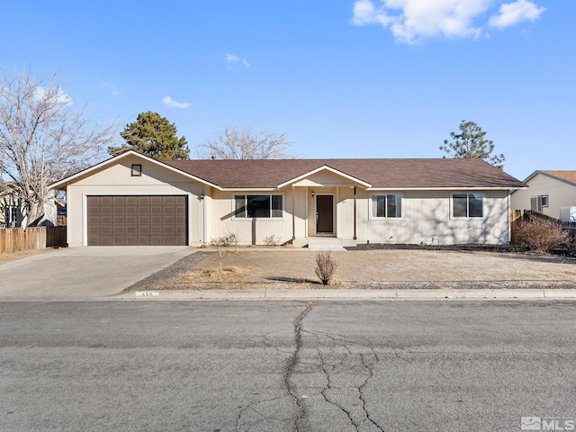 single story home with a garage