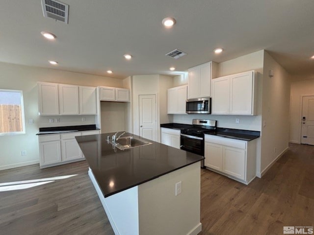 kitchen featuring sink, stainless steel appliances, and white cabinetry