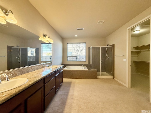 bathroom featuring vanity and separate shower and tub