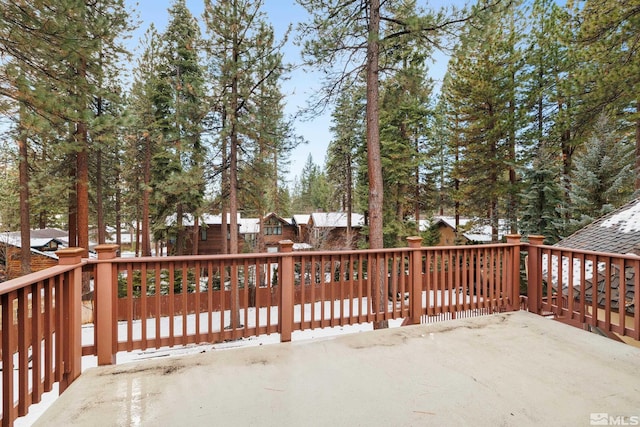 view of snow covered deck