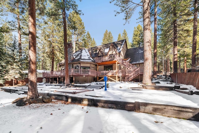 view of front of home with a deck