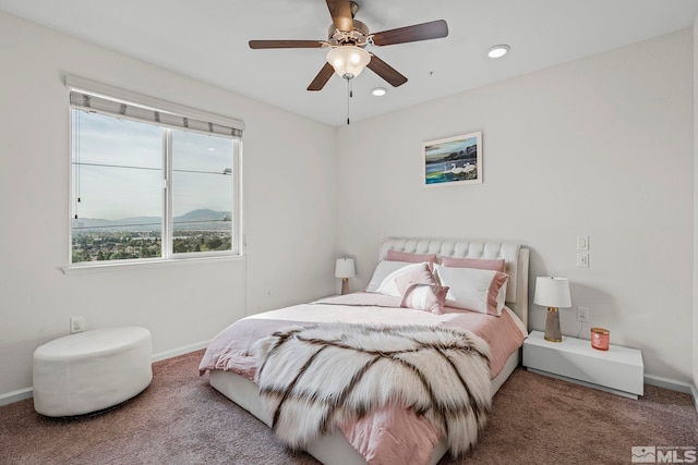 bedroom featuring carpet flooring and ceiling fan