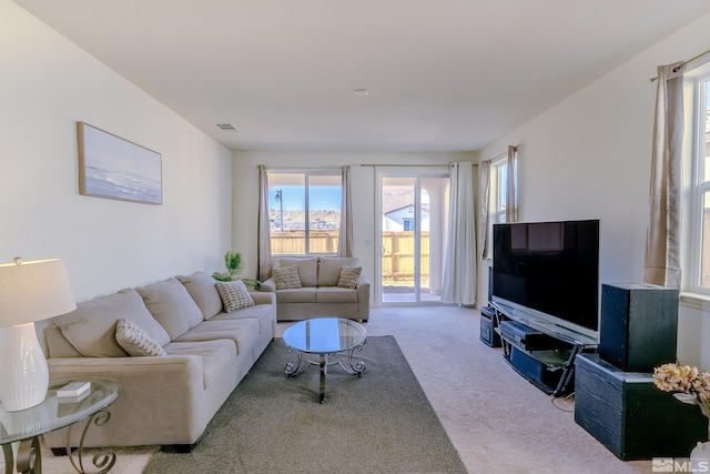 living room featuring carpet