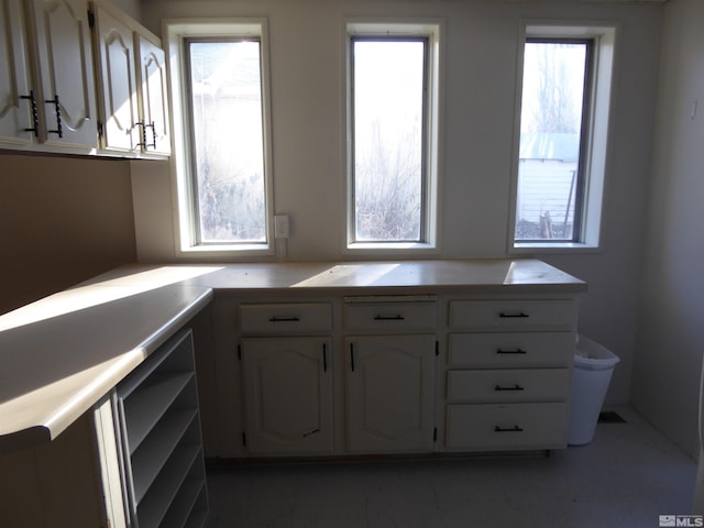 kitchen with white cabinets