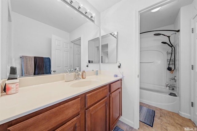 bathroom with vanity and shower / bathing tub combination