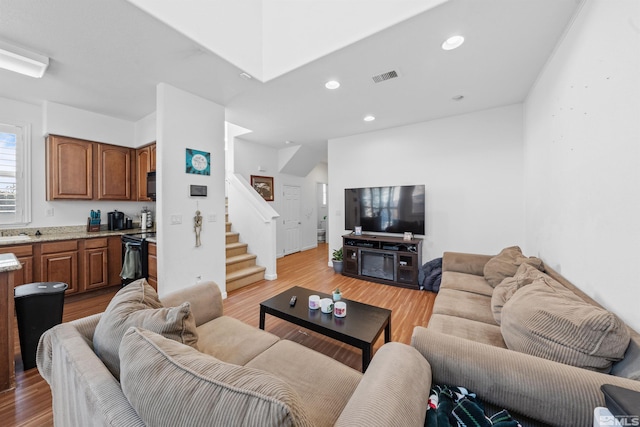 living room with light wood-type flooring