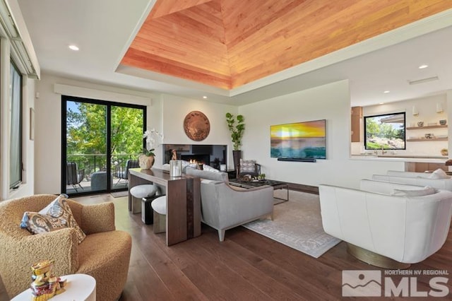 living room featuring dark hardwood / wood-style floors