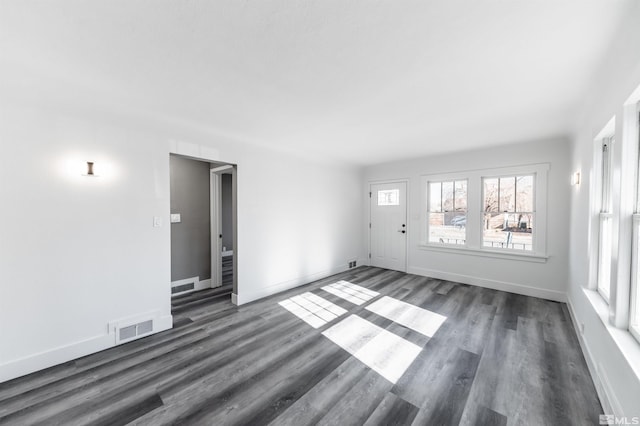 unfurnished living room with dark hardwood / wood-style flooring