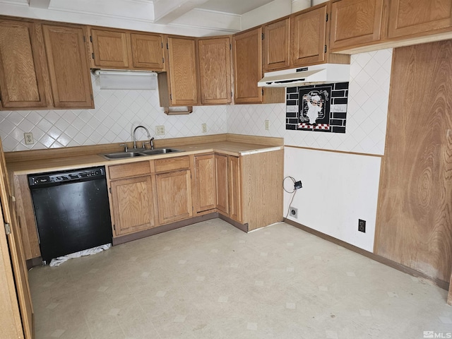 kitchen featuring sink, tasteful backsplash, and black dishwasher