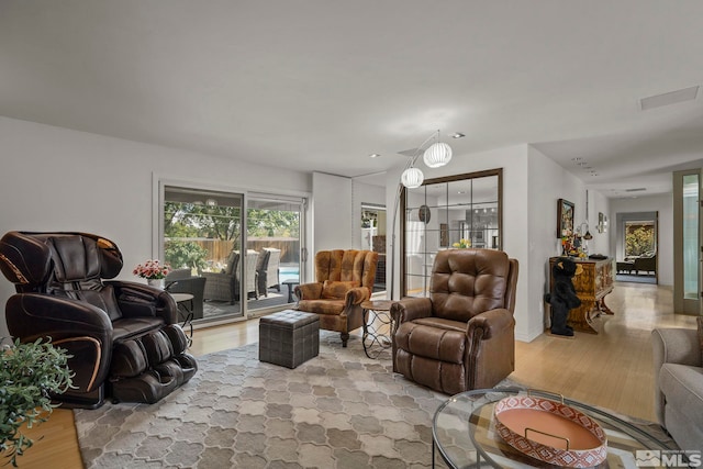 living room featuring light wood-type flooring