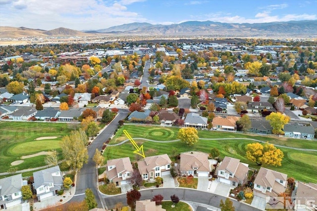 drone / aerial view with a mountain view