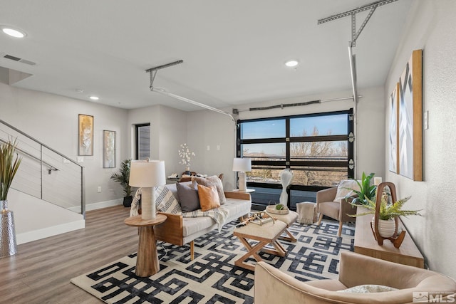 living room with wood-type flooring