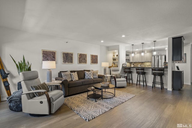 living room featuring dark hardwood / wood-style floors