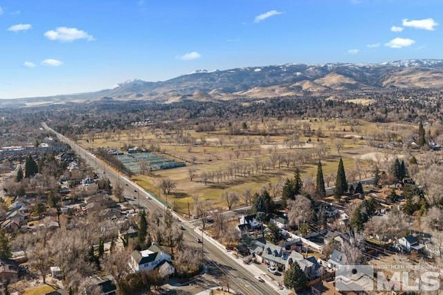 birds eye view of property with a mountain view