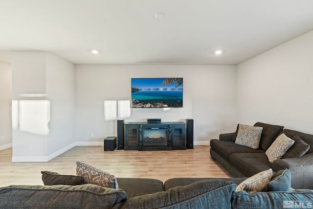 living room with light hardwood / wood-style flooring