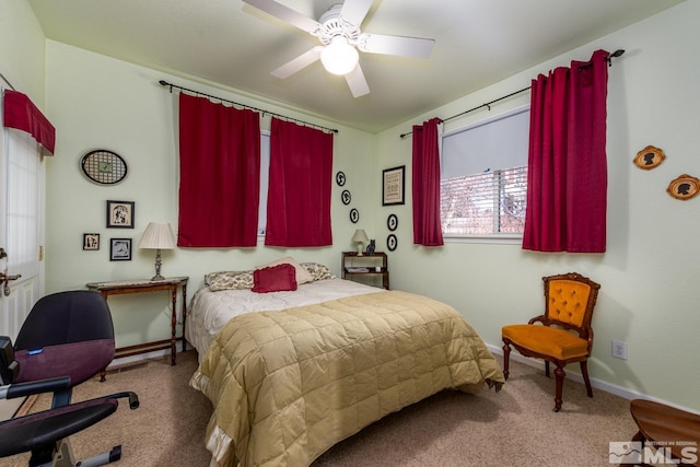 bedroom with carpet flooring and ceiling fan