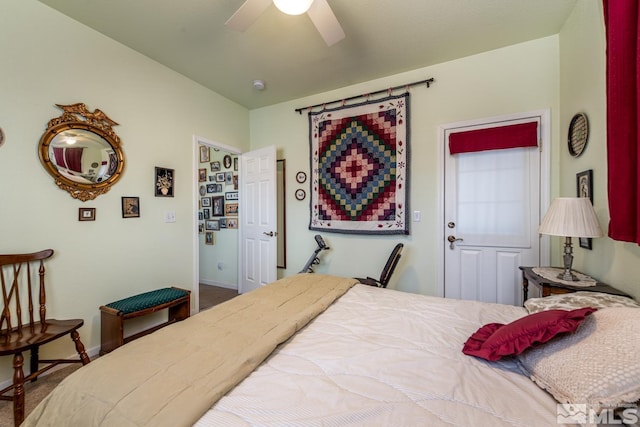 bedroom featuring carpet floors and ceiling fan