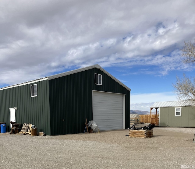 garage with a mountain view