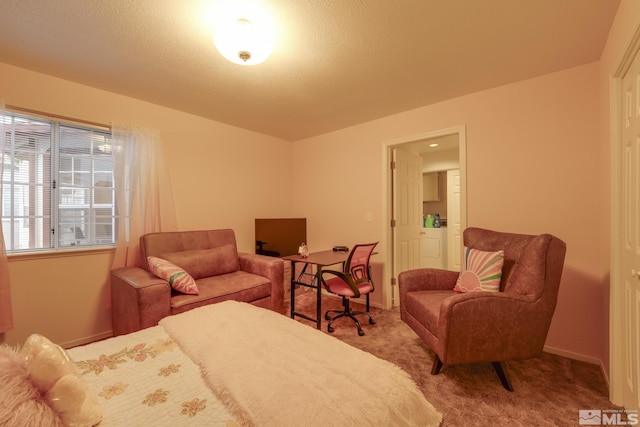 bedroom featuring light carpet