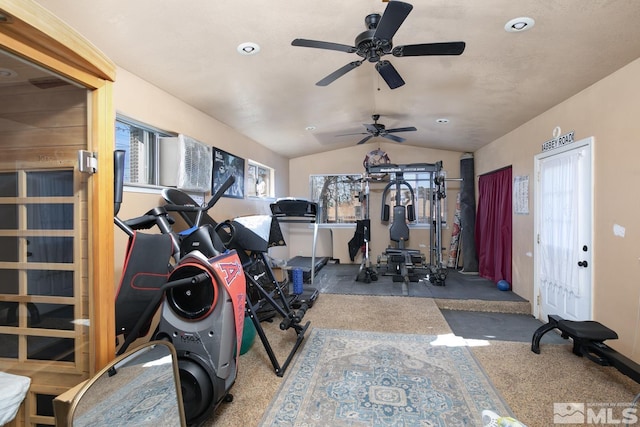 workout area featuring vaulted ceiling