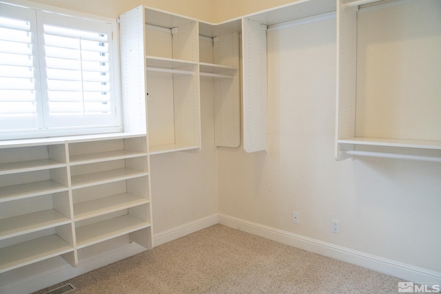 walk in closet featuring carpet flooring