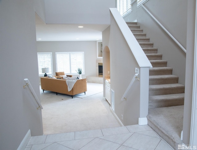 staircase with carpet floors