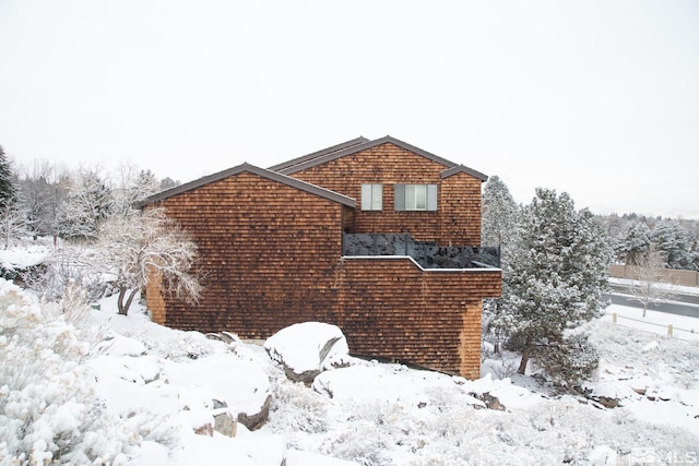 view of snow covered exterior