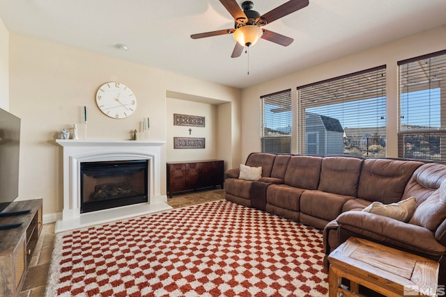 living room with ceiling fan