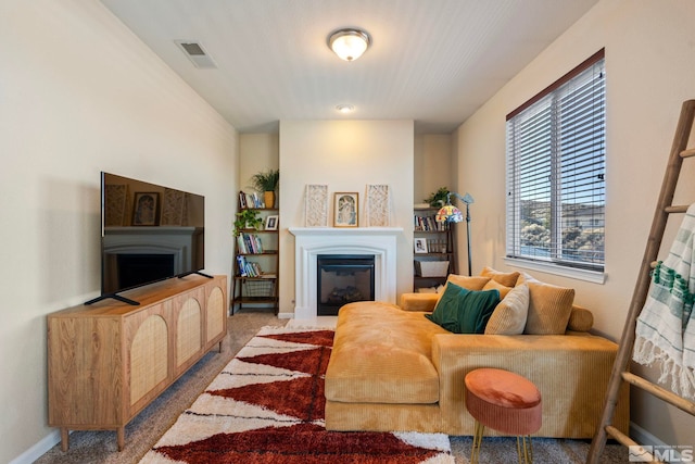 living room with light carpet