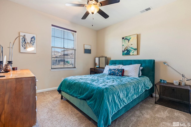 bedroom featuring carpet floors and ceiling fan