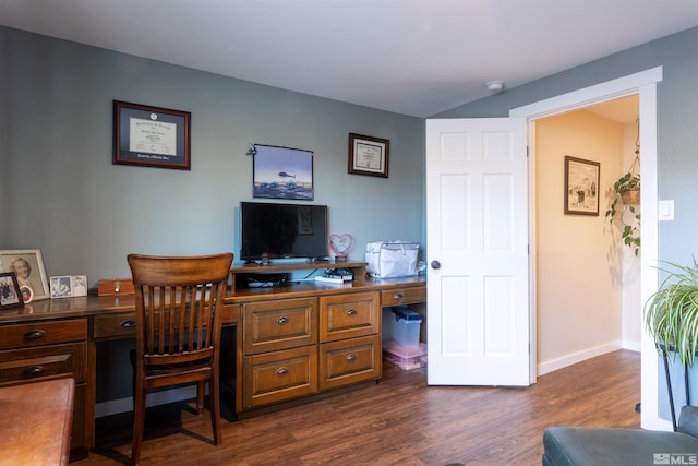 office with dark hardwood / wood-style floors