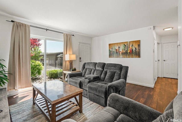 living room with dark hardwood / wood-style floors