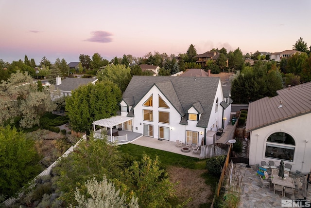 view of aerial view at dusk