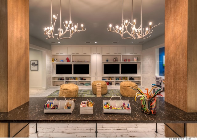 interior space featuring an inviting chandelier