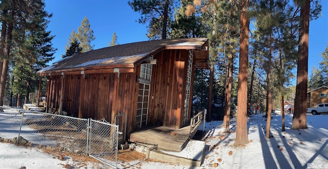 view of snow covered property