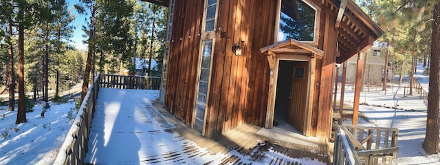 view of snow covered exterior