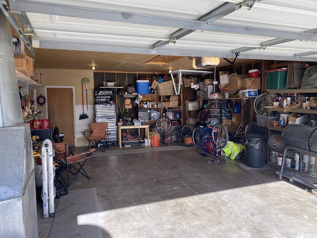 garage with a workshop area