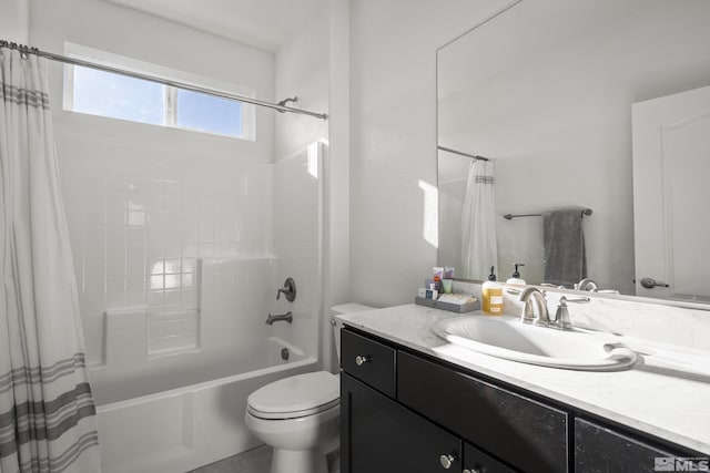 full bathroom with vanity, toilet, and shower / bath combo