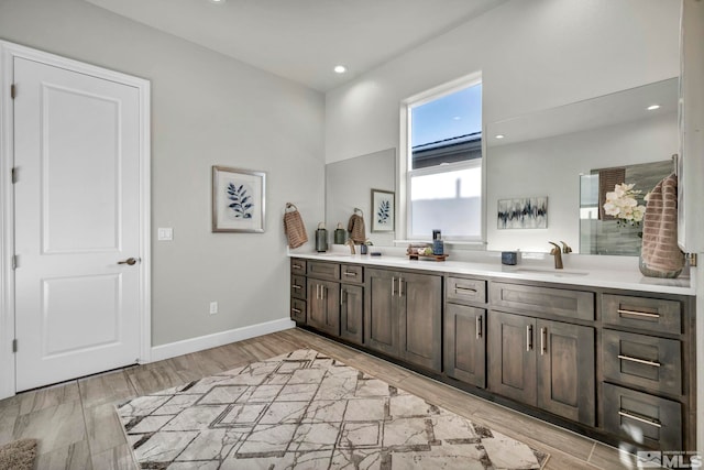 bathroom featuring hardwood / wood-style flooring and vanity