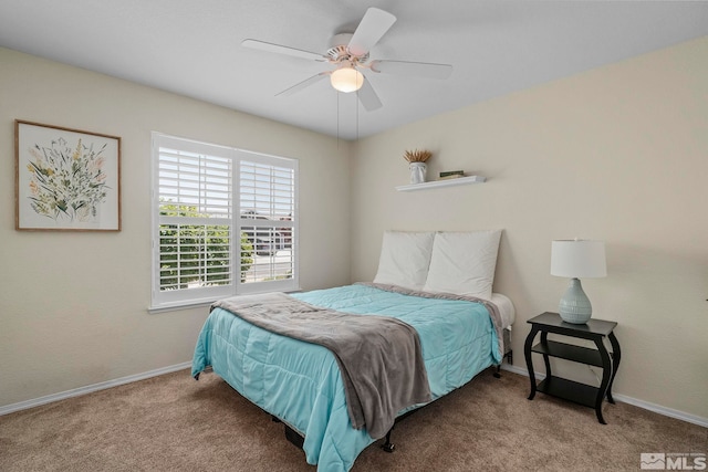 bedroom with carpet flooring and ceiling fan