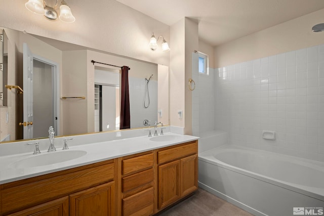 bathroom featuring vanity and bathing tub / shower combination